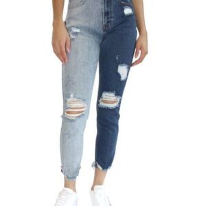 Almost Famous Juniors' Two-Tone Ripped Mom Jeans
